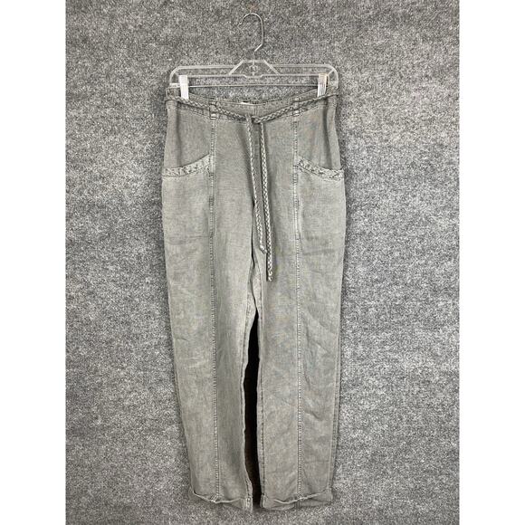 C&C California Pants - C&C California Linen Blend Casual Pants in Gray Pull-on Breaded Belt‎